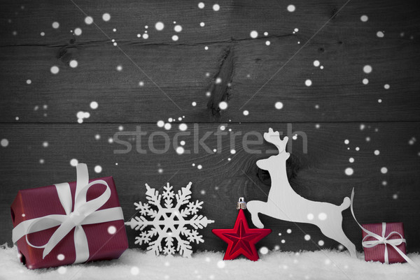 Gray Christmas Card With Red Decoration, Copy Space, Snowflakes Stock photo © Nelosa