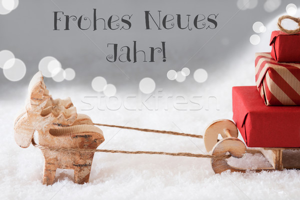 Reindeer With Sled, Silver Background, Neues Jahr Means New Year Stock photo © Nelosa