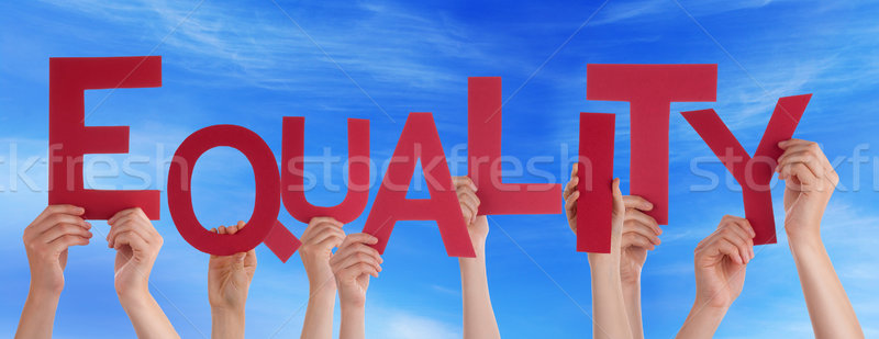 Many People Hands Holding Red Word Equality Blue Sky Stock photo © Nelosa