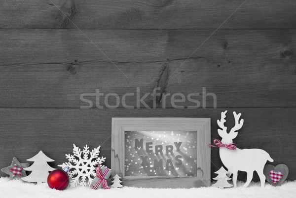 Stock fotó: Feketefehér · piros · karácsony · hó · keret · vidám
