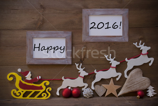 Santa Claus Sled And Reindeer, Frame With Happy 2016 Stock photo © Nelosa