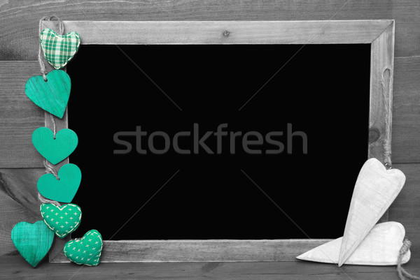 Black And White Blackbord, Green Hearts, Copy Space Stock photo © Nelosa