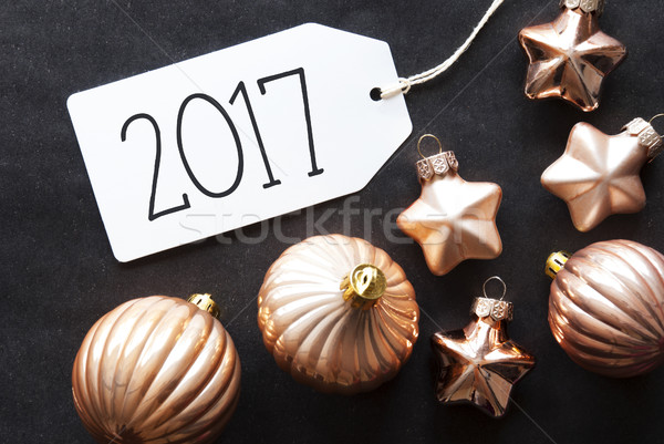 [[stock_photo]]: Bronze · arbre · de · noël · texte · étiquette · happy · new · year