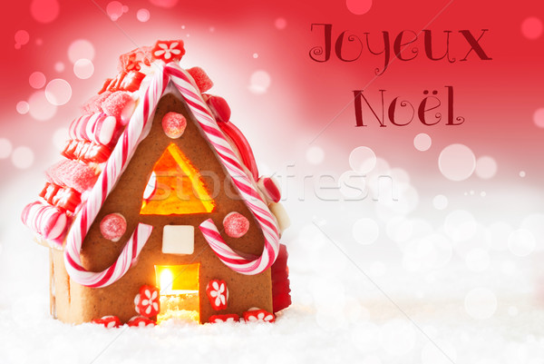 Gingerbread House, Red Background, Joyeux Noel Means Merry Christmas Stock photo © Nelosa