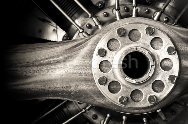 Houten propeller sepia vintage vliegtuigen motor Stockfoto © nelsonart