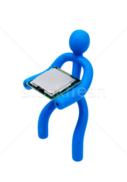 Rubber man with a processor isolated on white background Stock photo © nemalo