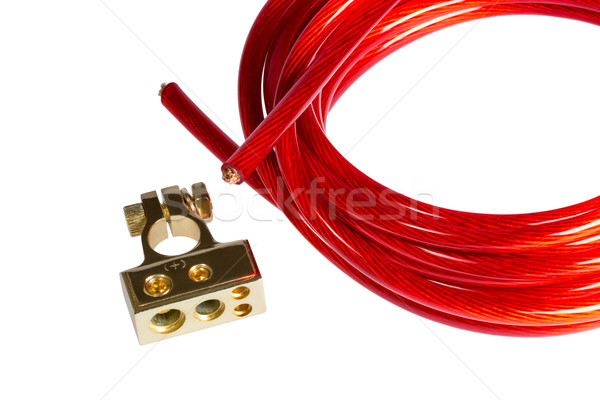 Red electric power cable and positive contact terminal CAR batte Stock photo © nemalo