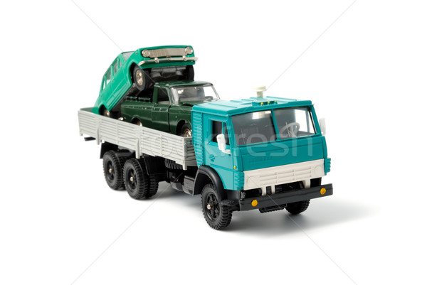 Vervoer speelgoed auto Maakt een reservekopie vrachtwagen witte Stockfoto © nemalo