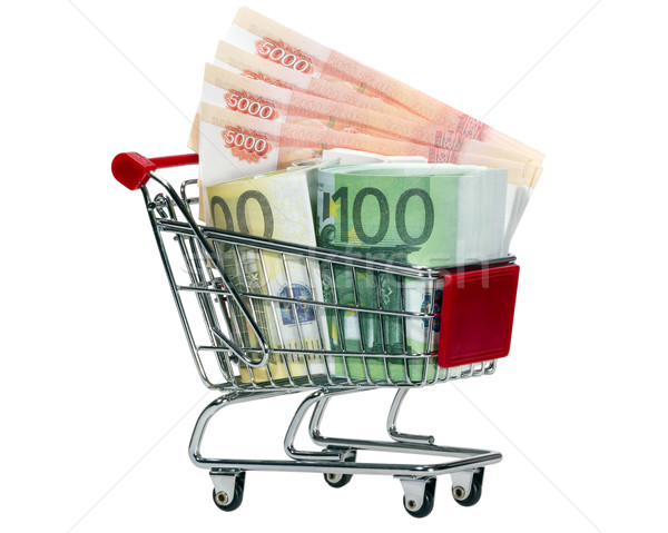 Warenkorb Geld isoliert weiß Papier Bank Stock foto © nemalo