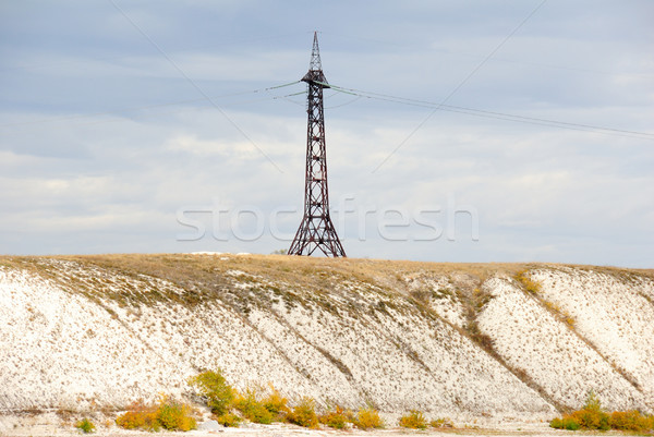 Hoogspanning lijn elektriciteit kustlijn rivier bergen Stockfoto © nemalo