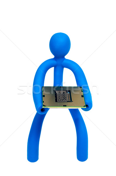 Cauciuc om procesor izolat alb albastru Imagine de stoc © nemalo