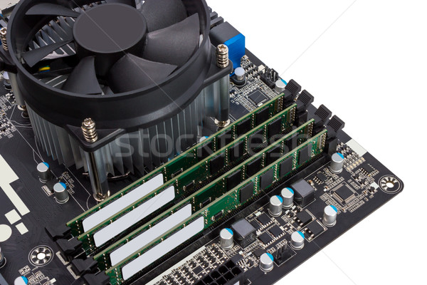 Electronic collection - Computer motherboard with CPU cooler Stock photo © nemalo