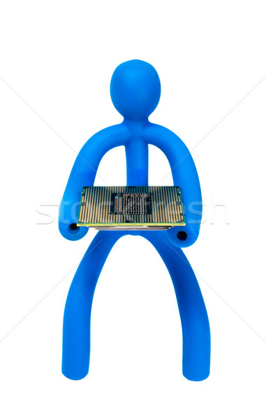 Rubber man with a processor isolated on white background Stock photo © nemalo