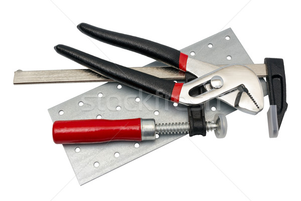 Tools collection - Metal adjustable water pliers and carpentry s Stock photo © nemalo