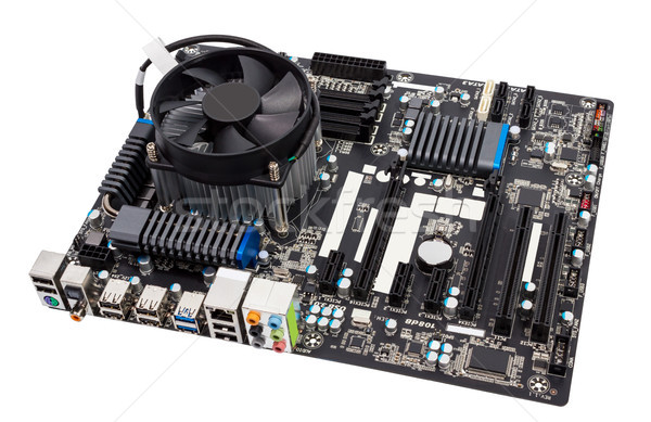 Electronic collection - Computer motherboard with CPU cooler Stock photo © nemalo