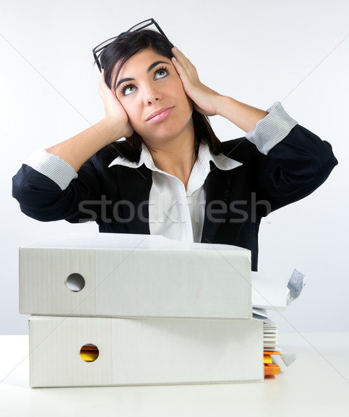 überwältigt Büroangestellte Porträt isoliert weiß Business Stock foto © nenetus