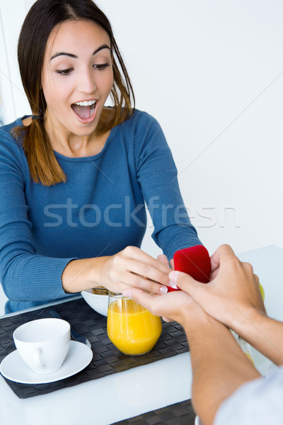 Young woman caught because her boyfriend gives an engagement rin Stock photo © nenetus