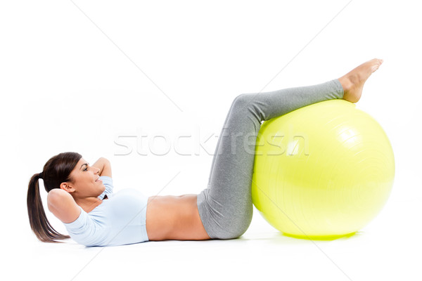 Stockfoto: Mooie · jonge · brunette · vrouw · oefenen · pilates