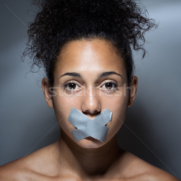 Donna nera bocca coperto nastro opinione Foto d'archivio © nenetus