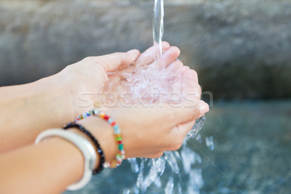 Foto stock: Mãos · retrato · água · corpo · cachoeira