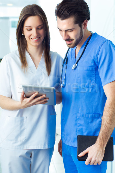Stock photo: A medical team standing in the hospital corridor