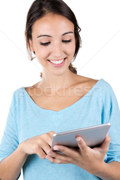 beautiful girl with her digital tablet Stock photo © nenetus