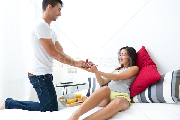 Young woman caught because her boyfriend gives an engagement rin Stock photo © nenetus