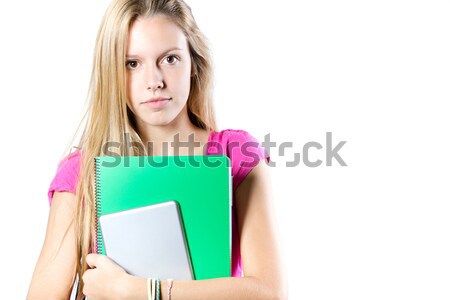 Young student woman with her books on white background Stock photo © nenetus