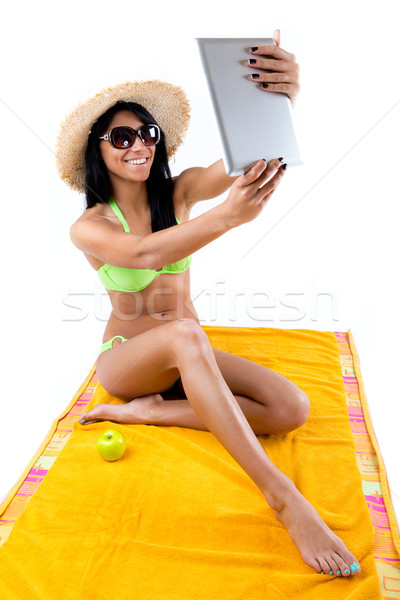 [[stock_photo]]: Joli · jeune · fille · vert · bikini · numérique