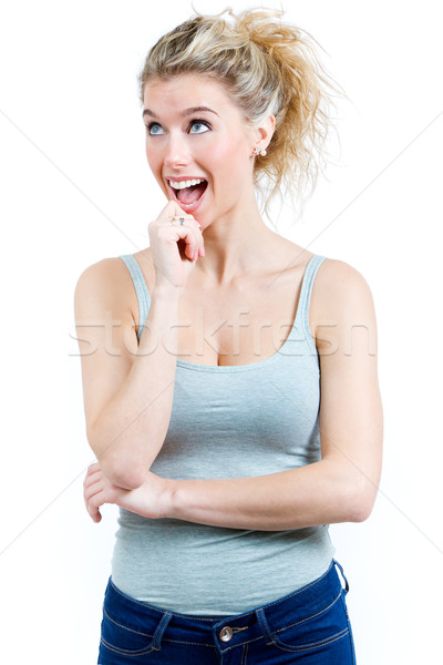 Young surprised woman holding her face Stock photo © nenetus