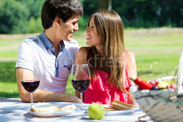 Attractive couple on romantic picnic in countryside. Stock photo © nenetus