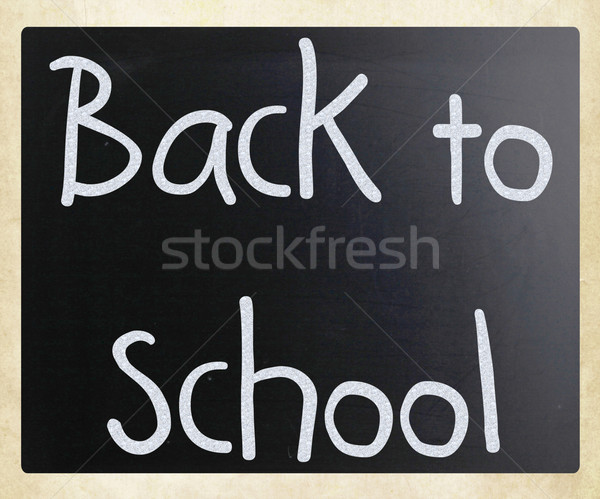 Stock fotó: Vissza · az · iskolába · kézzel · írott · fehér · kréta · iskolatábla · felirat