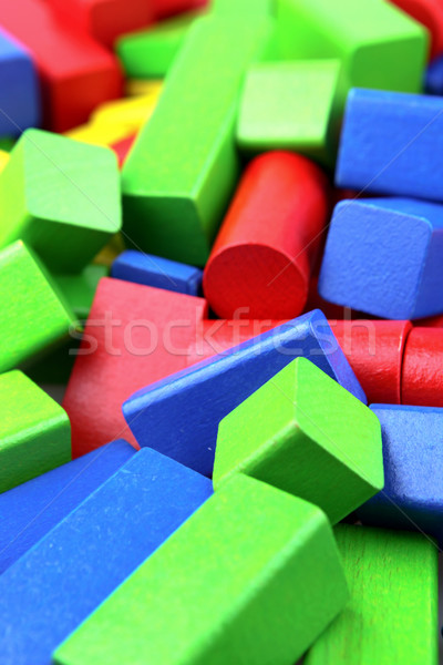 Bois blocs de construction fond bleu bâtiments rouge [[stock_photo]] © nenovbrothers