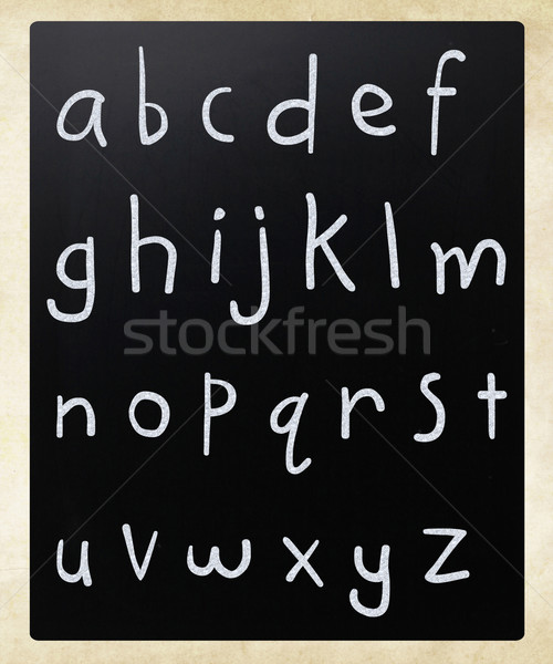 Foto d'archivio: English · alfabeto · manoscritto · bianco · gesso