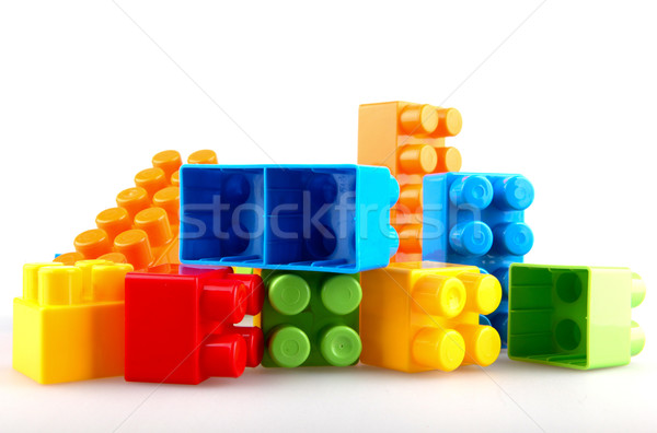 Stok fotoğraf: Plastik · yapı · blokları · beyaz · arka · plan · kutu · yeşil