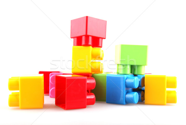 Plastic bouwstenen kind Blauw groep Rood Stockfoto © nenovbrothers