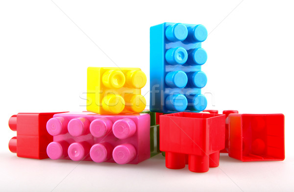 Foto stock: Plástico · blocos · de · construção · branco · fundo · caixa · verde