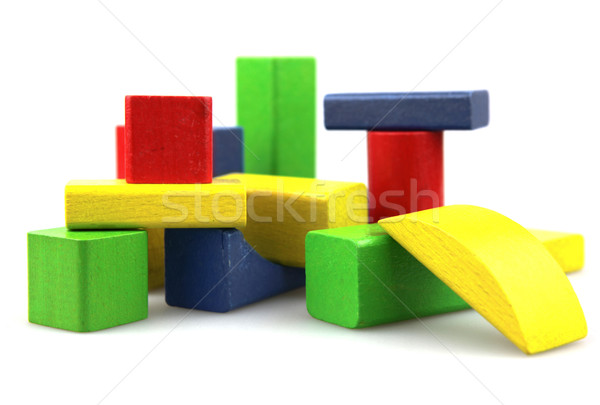 Bois blocs de construction construction enfant design bleu [[stock_photo]] © nenovbrothers