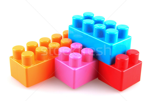 Stockfoto: Plastic · bouwstenen · witte · achtergrond · vak · groene