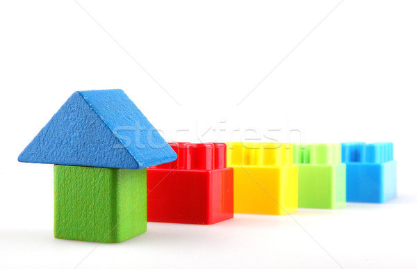 Plástico blocos de construção edifício fundo caixa verde Foto stock © nenovbrothers