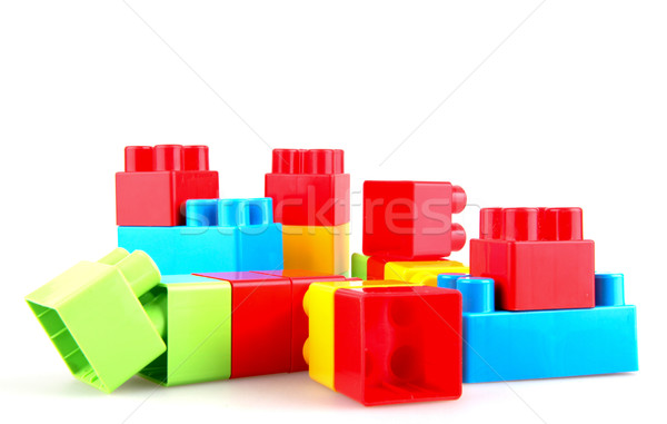 [[stock_photo]]: Plastique · blocs · de · construction · blanche · fond · boîte · vert