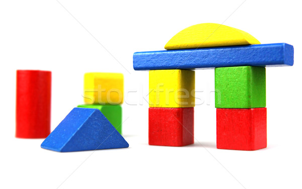 [[stock_photo]]: Bois · blocs · de · construction · isolé · blanche · bois · fond