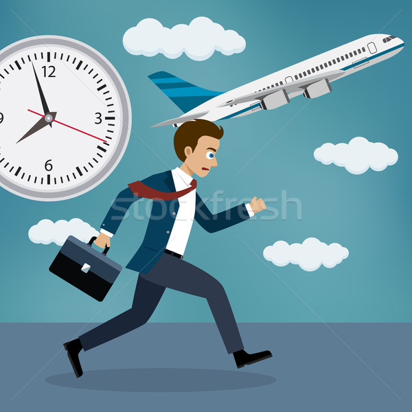 Businessman running behind a plane. Stock photo © Neokryuger