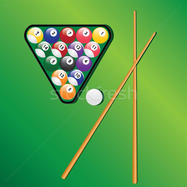Billiard balls and cues for play game. Stock photo © Neokryuger