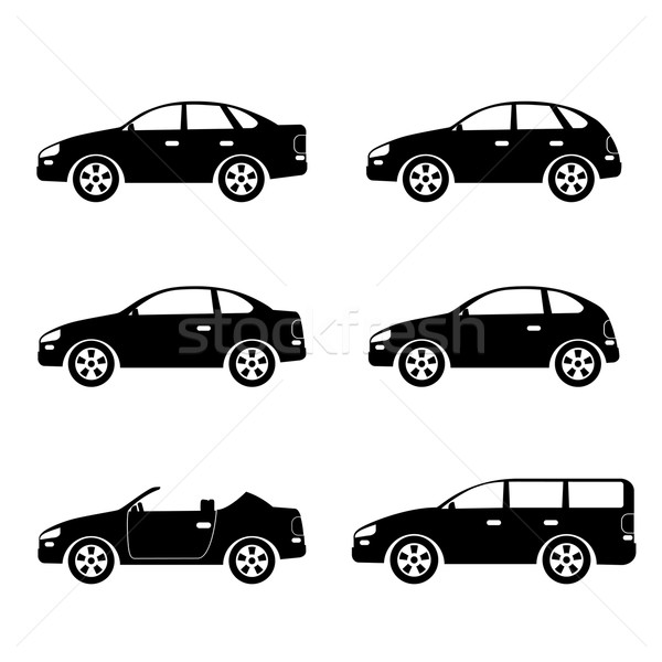 Stockfoto: Auto · silhouetten · ingesteld · witte · auto · ontwerp