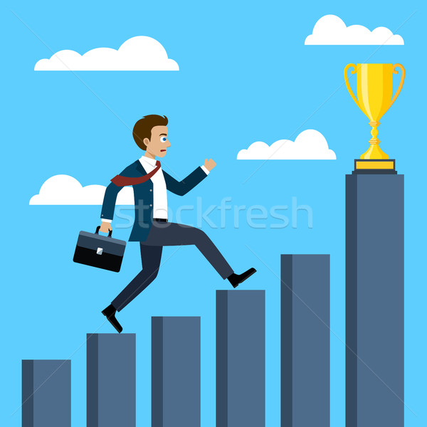 Businessman running to the trophy. Stock photo © Neokryuger