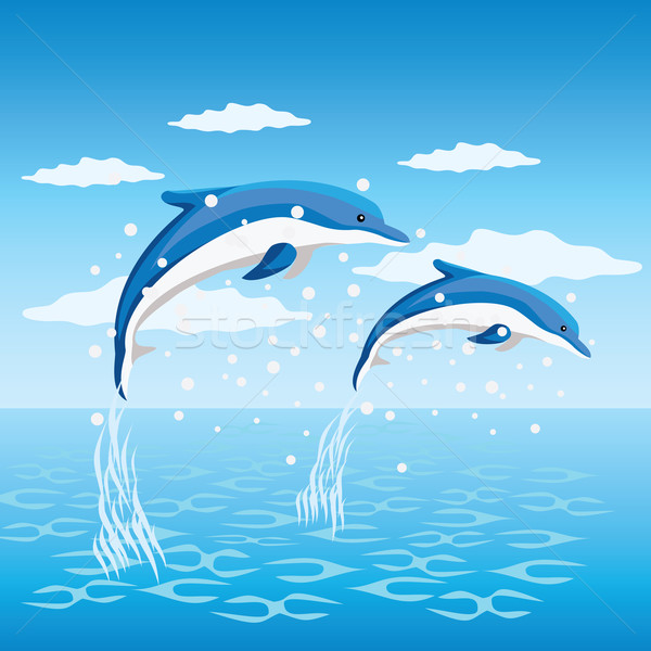 Delphine zwei springen Wasser Fisch Reise Stock foto © Neokryuger