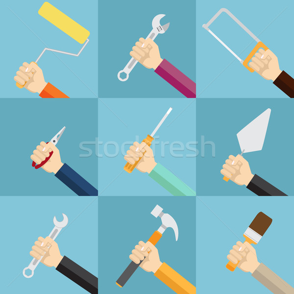 Conjunto mãos ferramentas vetor chave de fenda Foto stock © Neokryuger