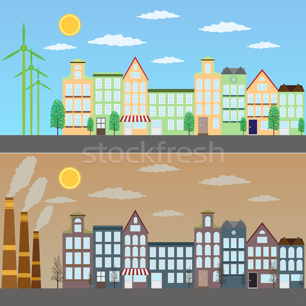 Stock photo: View of green city and pollution