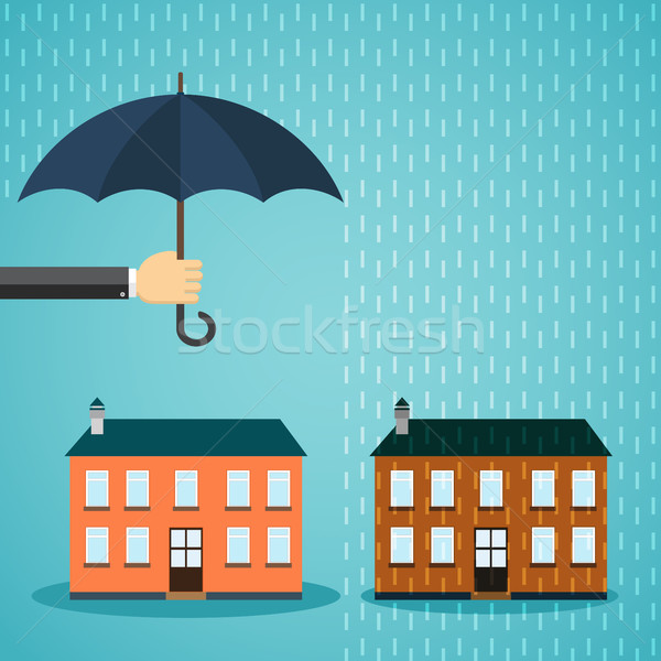 Hand with umbrella protecting house. Stock photo © Neokryuger